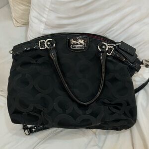 Coach Black Signature Nylon Satchel with Patent Trim
